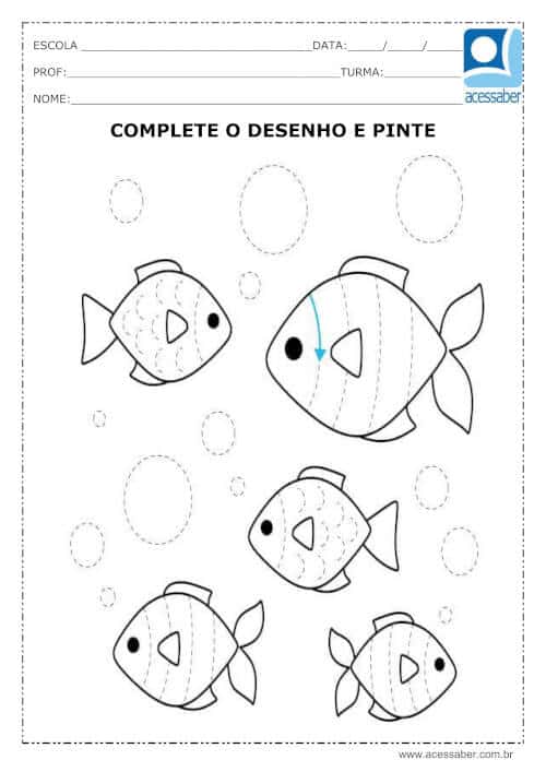 Atividade de coordenação motora: Complete e pinte o desenho - Ed