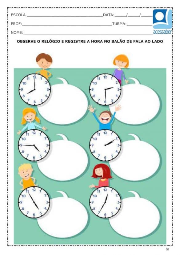 Atividade de matemática: As horas - 4º ou 5º ano - Acessaber