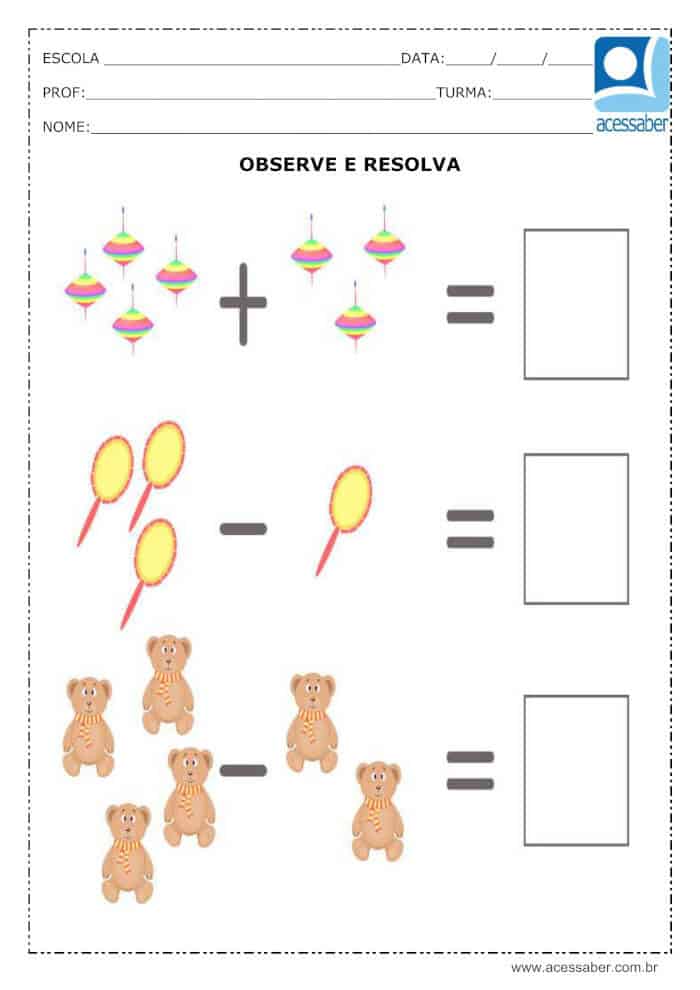 Atividade de Subtração Educação Infantil