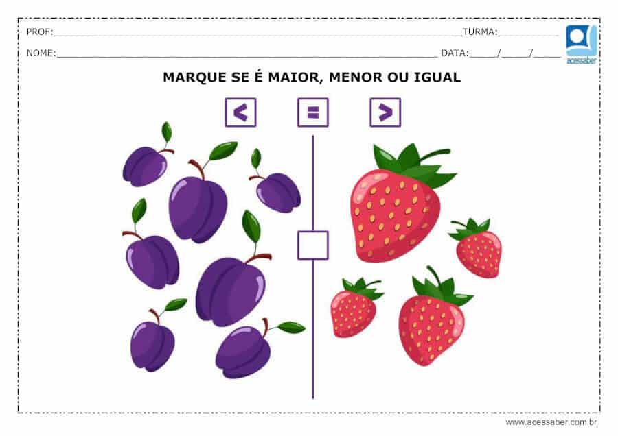 Atividade de matemática: Maior, menor ou igual - 2º ano e 3º ano - Acessaber