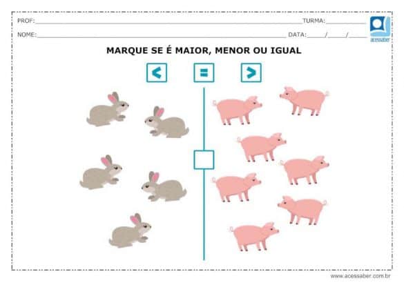 Atividade de matemática: Maior, menor ou igual - Ed. Infantil e 1 ano ...