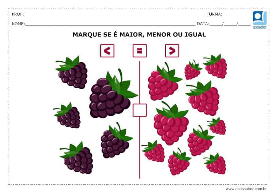 Matemática - Maior, Menor e Igual worksheet