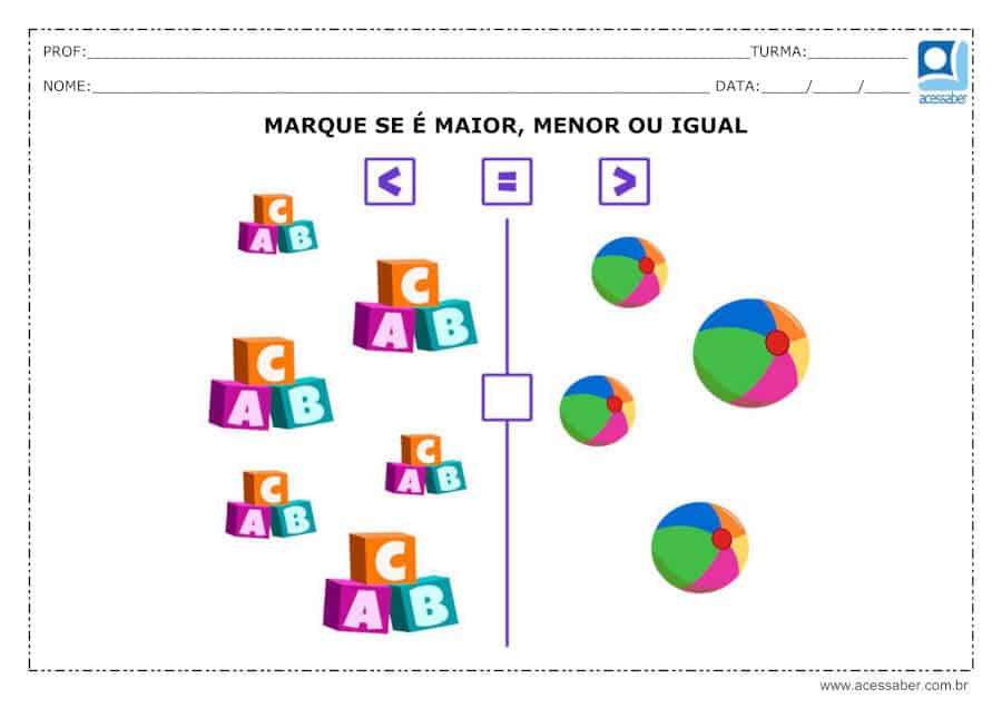 Atividades Maior Menor e Igual Educação Infantil