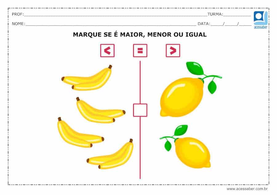 Atividades Maior Menor e Igual Educação Infantil