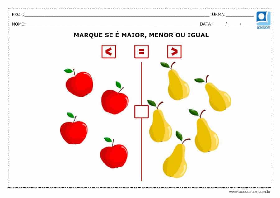 Atividades Maior Menor e Igual Educação Infantil