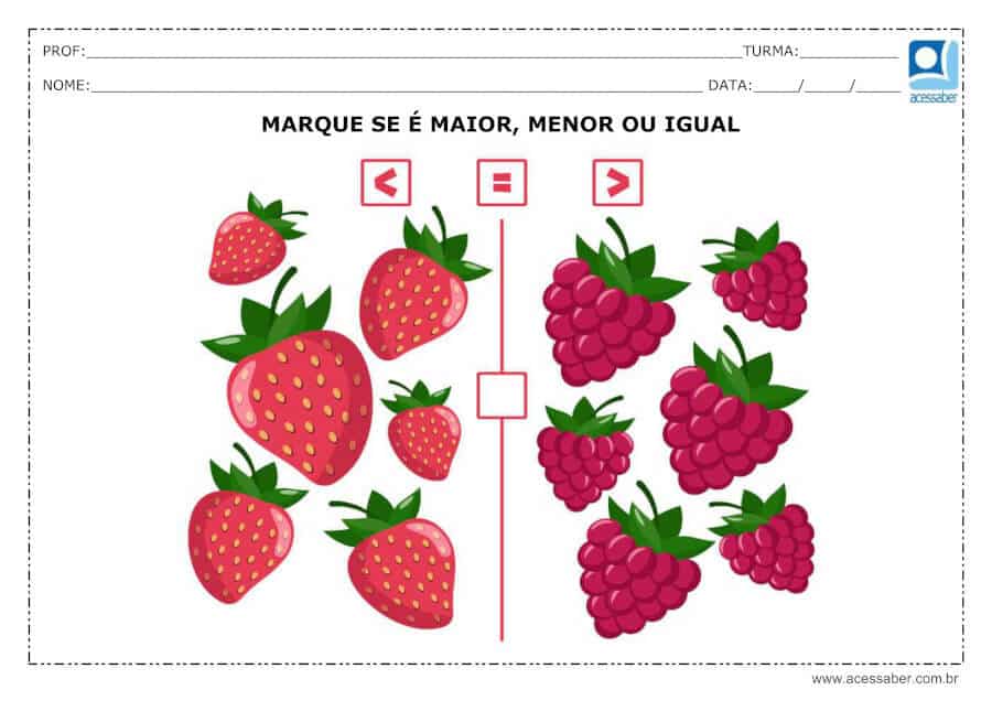 Matemática - Maior, Menor e Igual worksheet