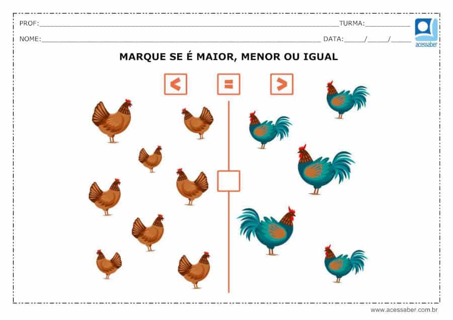 Matemática - Maior, Menor e Igual worksheet