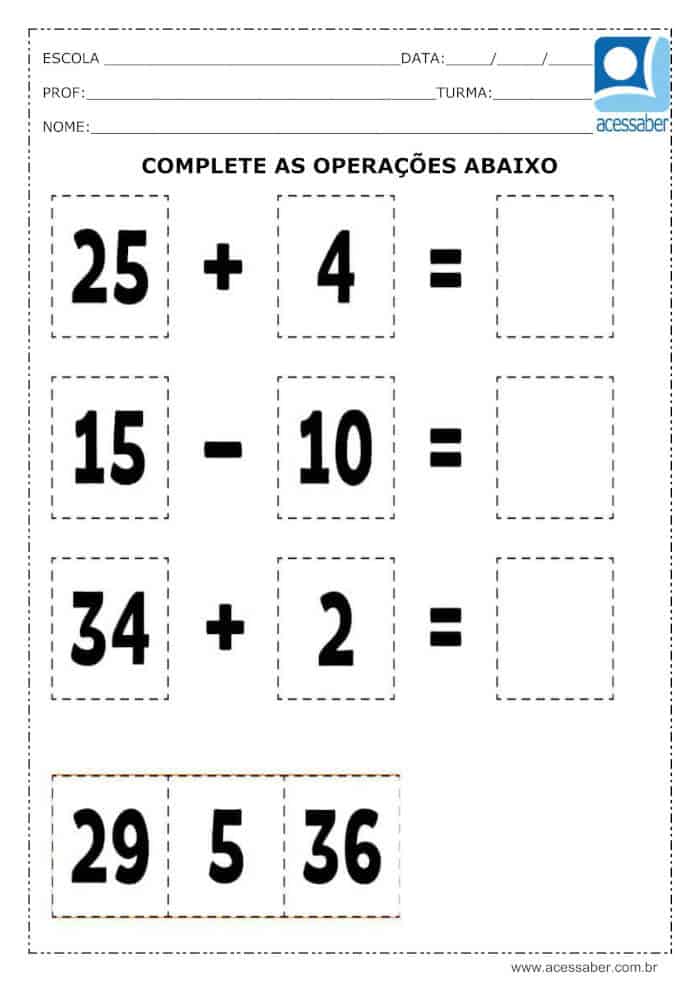 Atividades de Matemática para o 1º Ano para Imprimir