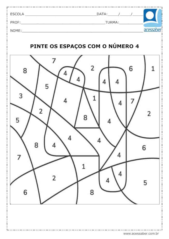 Atividade de Matemática para 1º Ano – Procure, pinte e conte