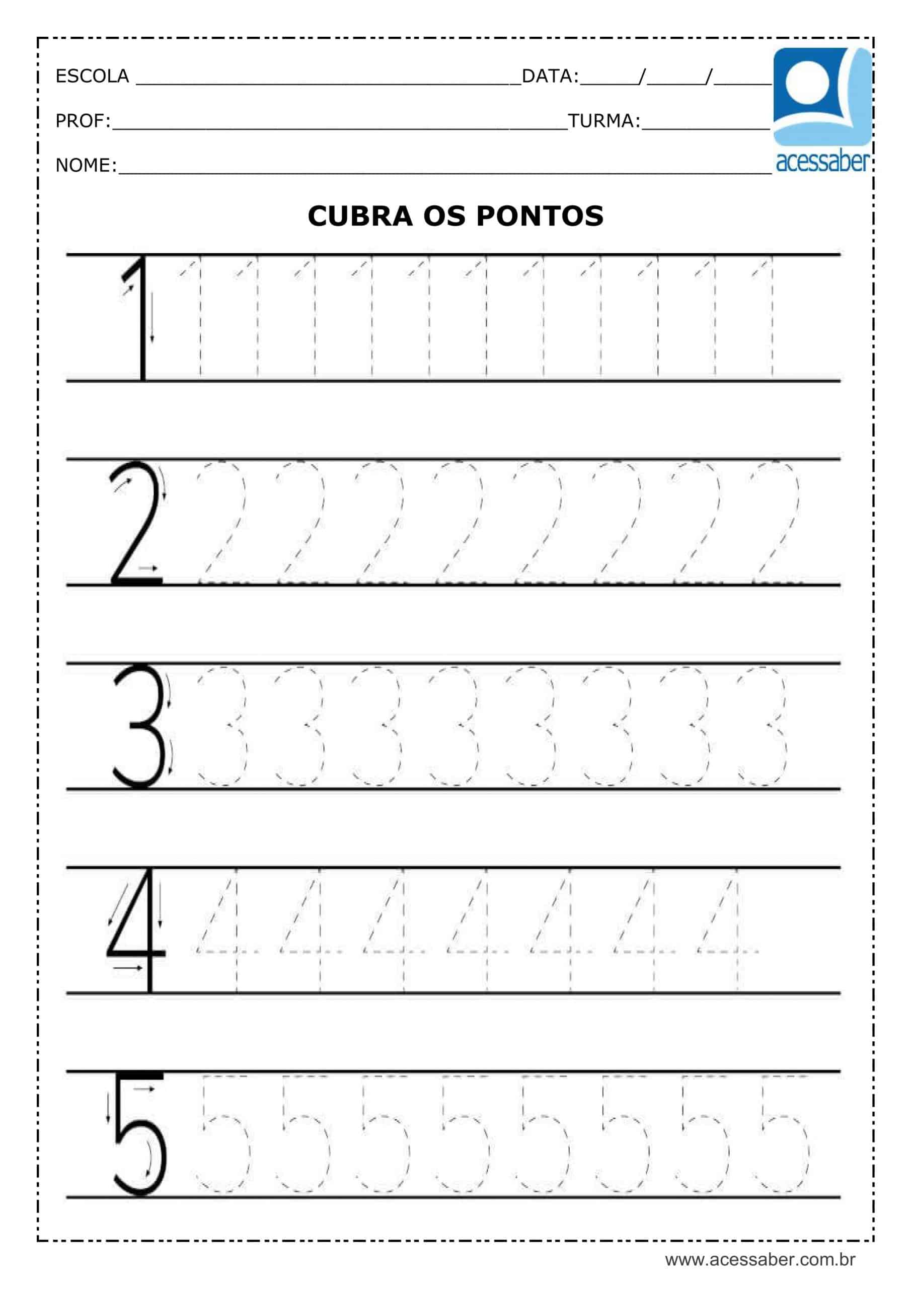 Atividades com os Números de 1 a 5 – Educação Infantil