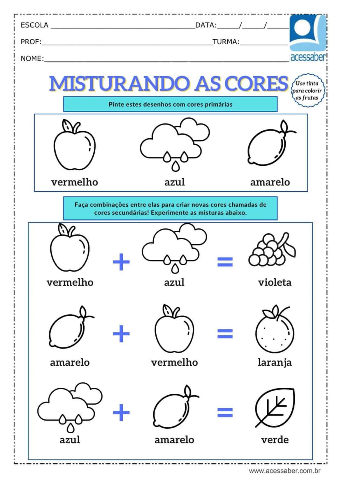 Atividade de artes: Misturando as cores - Ed. Infantil e 1º ano - Acessaber