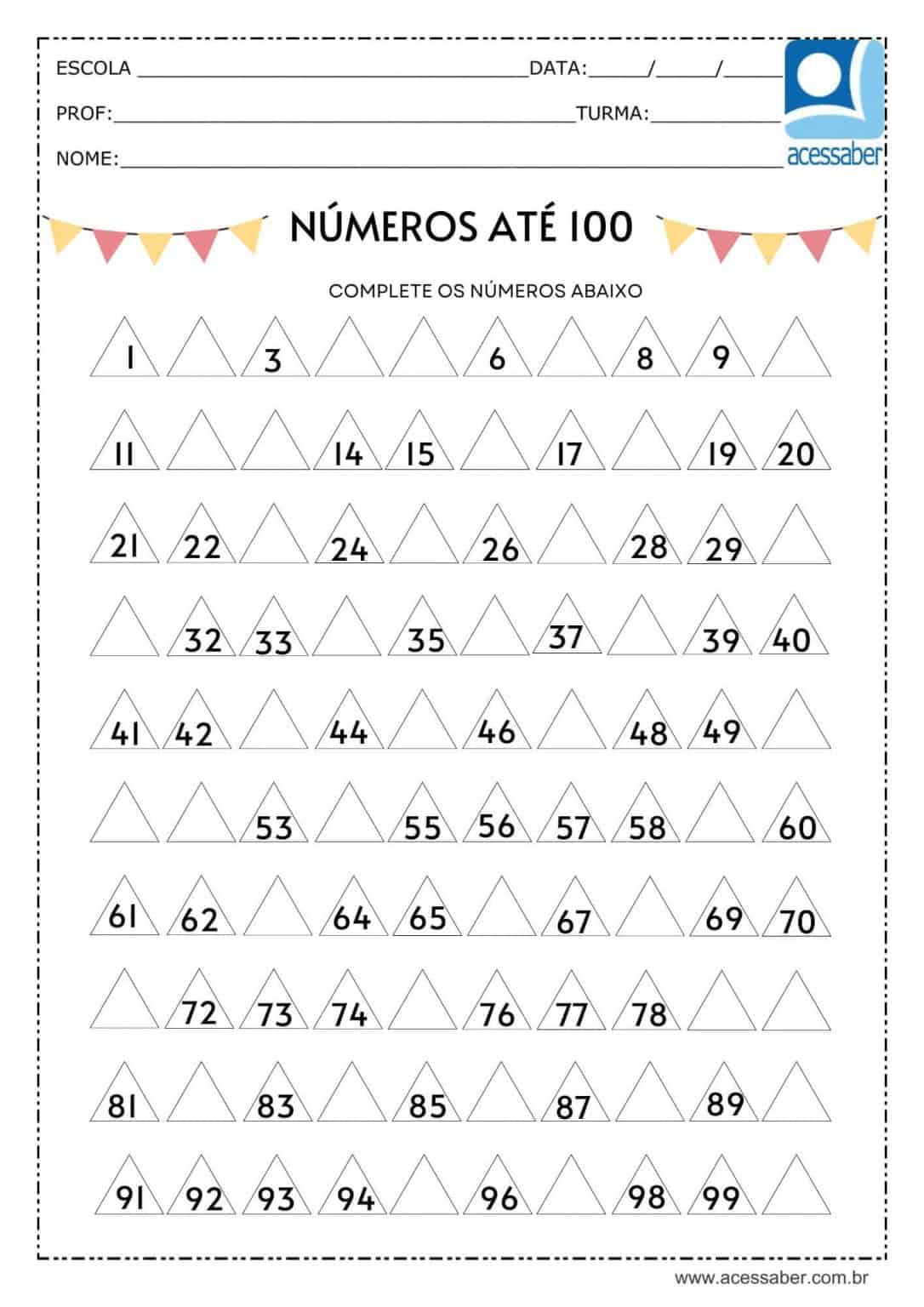 Atividade de matemática: Números de 1 a 100 - 1º ano e 2º ano - Acessaber