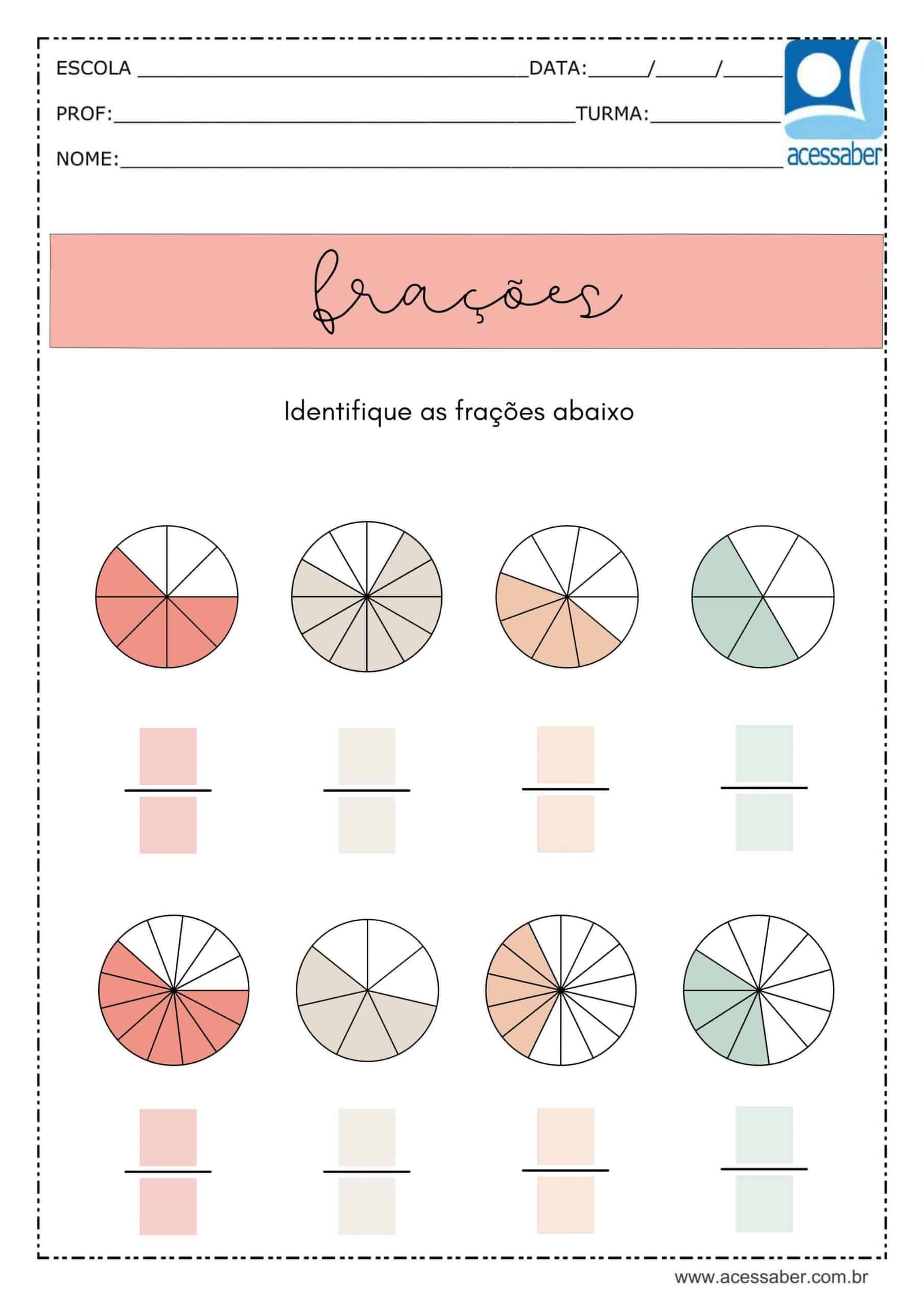 Atividade de matemática: Identifique as frações - 3º ano e 4º ano -  Acessaber