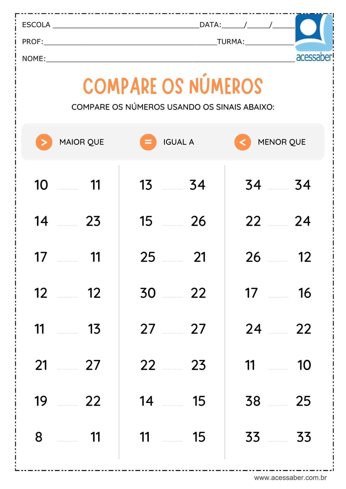 Jogo Matemática - Sinais Maior e Menor