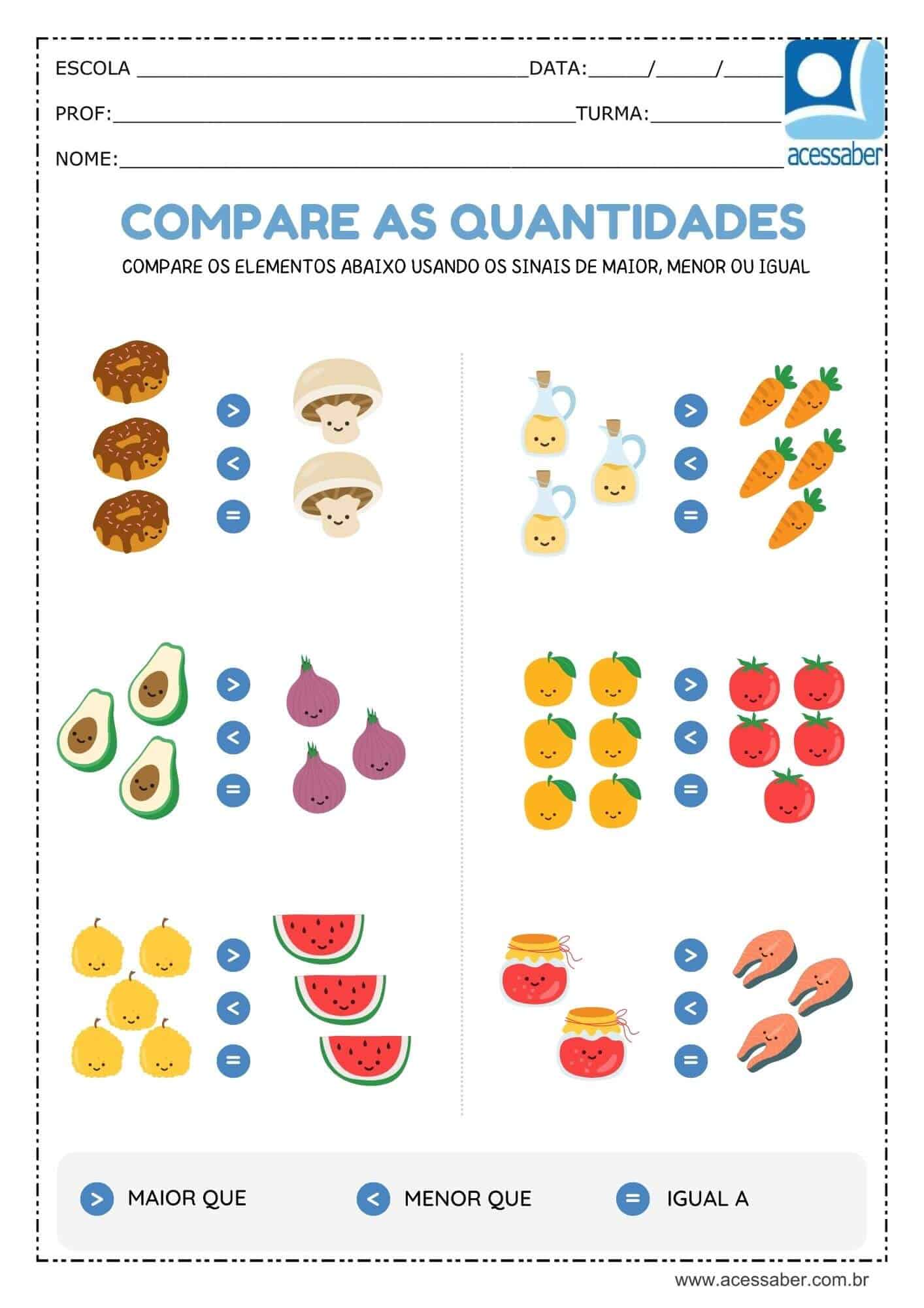 Atividade de matemática: Maior, menor ou igual - 2º ano e 3º ano - Acessaber