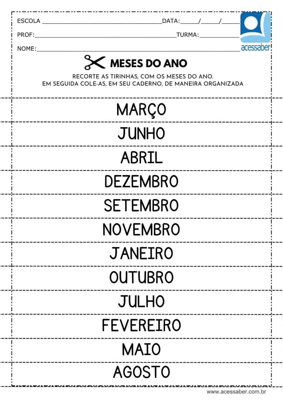 Atividade de matemática: Os meses do ano - Ed. Infantil e 1º ano ...