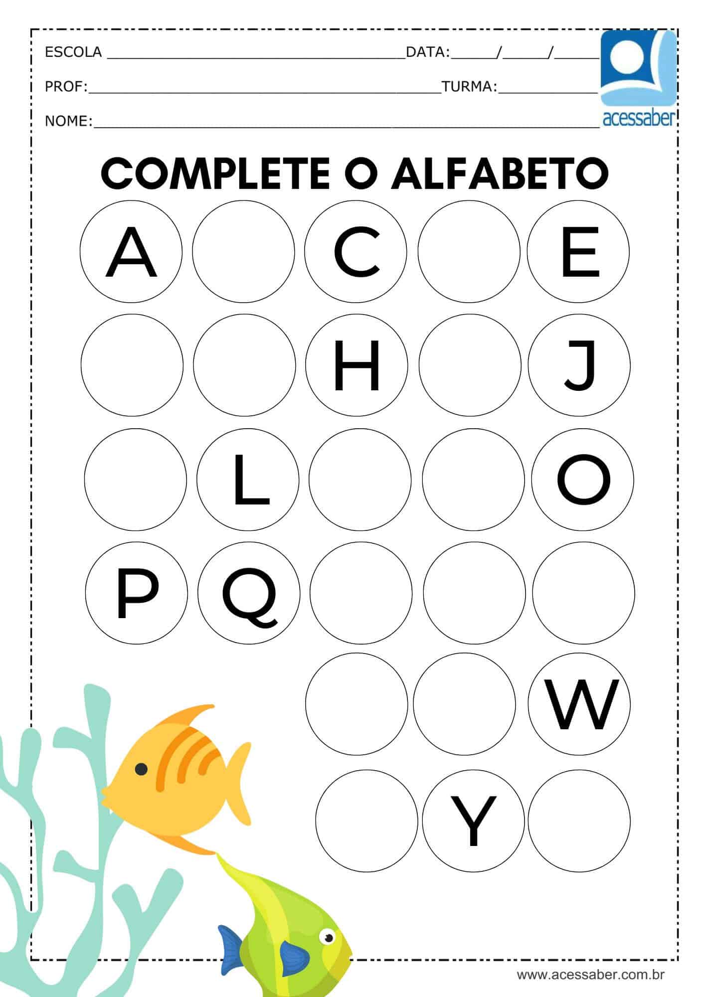 Atividade De Português Complete O Alfabeto Ed Infantil E 1º Ano