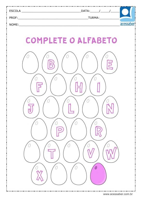 Atividade De Português Complete O Alfabeto Ed Infantil E 1º Ano