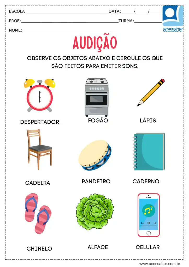 Atividade para identificar objetos que emitem som