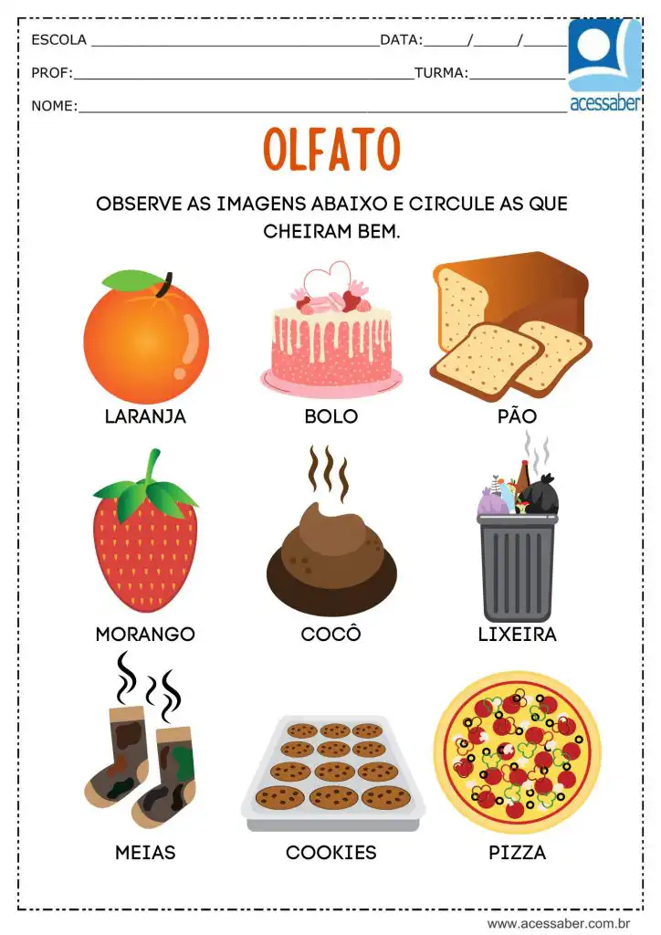 Atividade para identificar objetos que cheiram bem