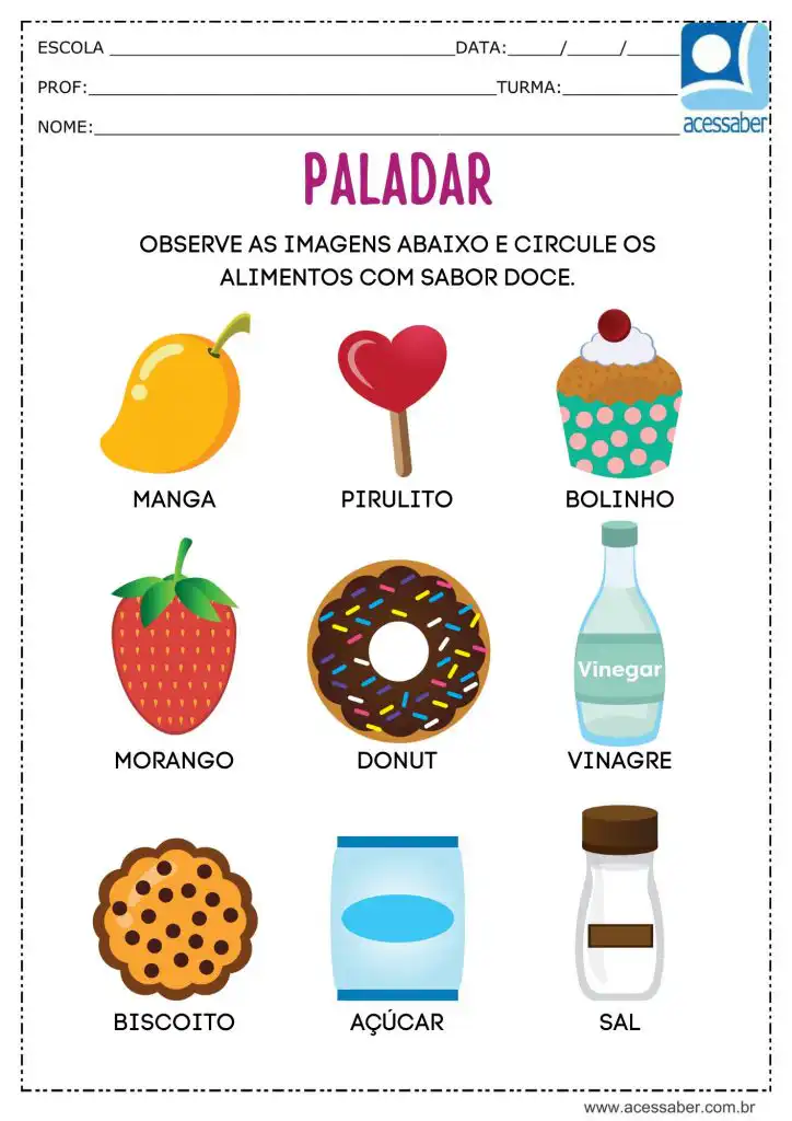 Atividade para identificar alimentos doces