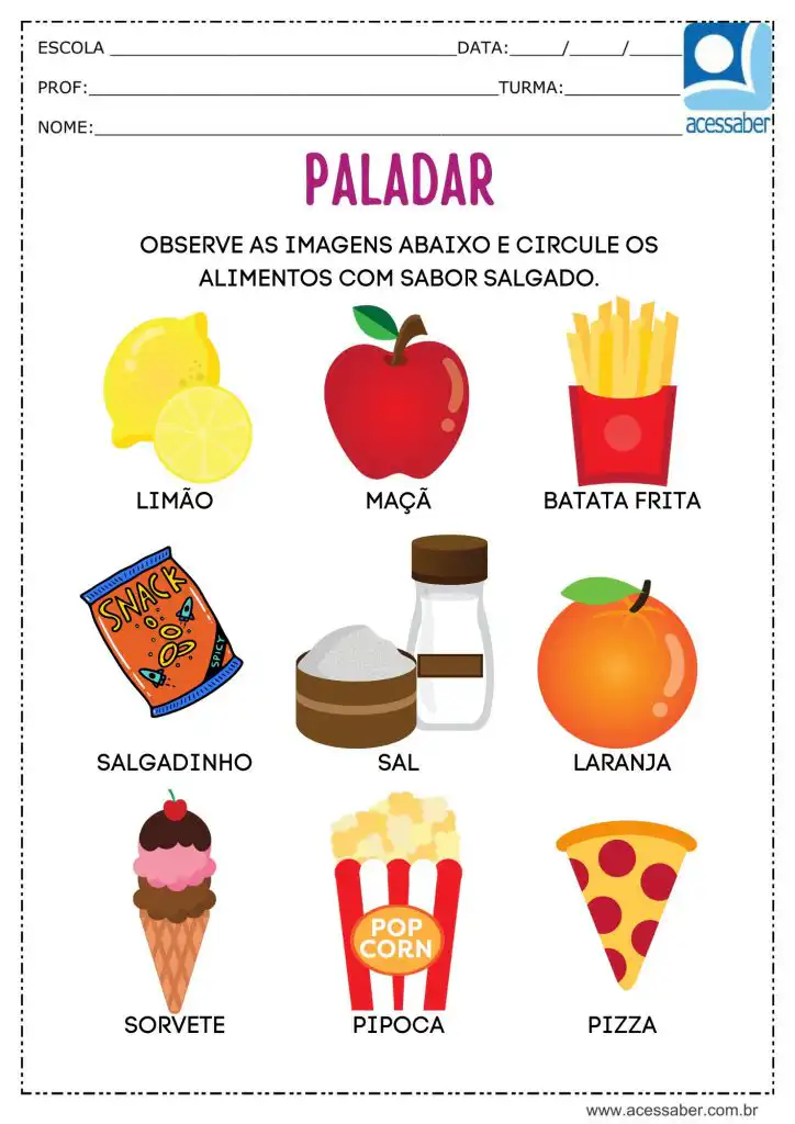 Atividade para identificar alimentos salgados