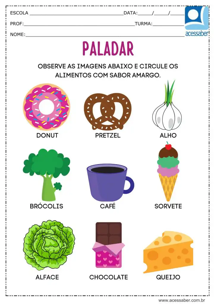 Atividade para identificar alimentos amargos