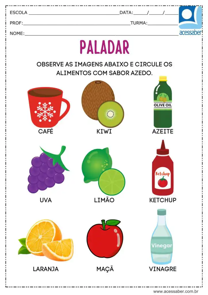 Atividade para identificar alimentos azedos