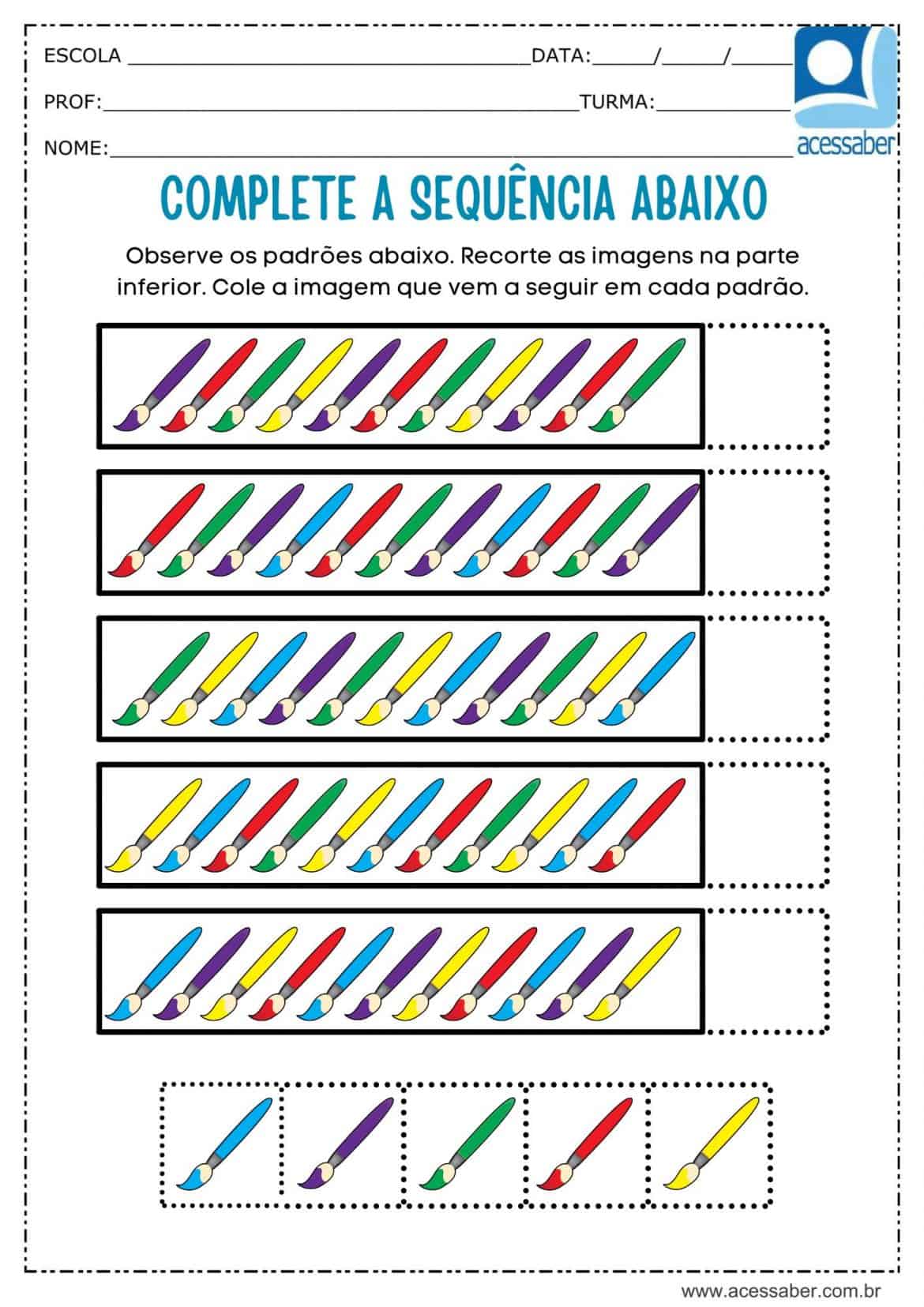 Atividade de matemática: Sequência lógica- Complete a sequência - Ed ...