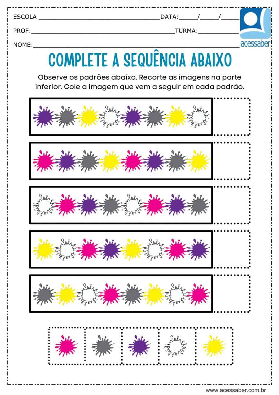 Atividade de matemática: Sequência lógica- Complete a sequência - Ed ...