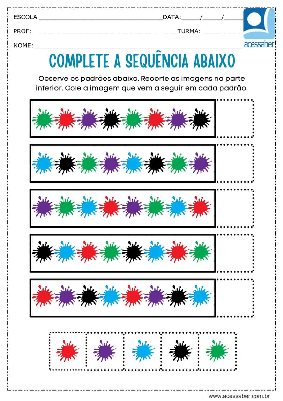 Atividade de matemática: Sequência lógica- Complete a sequência - Ed ...
