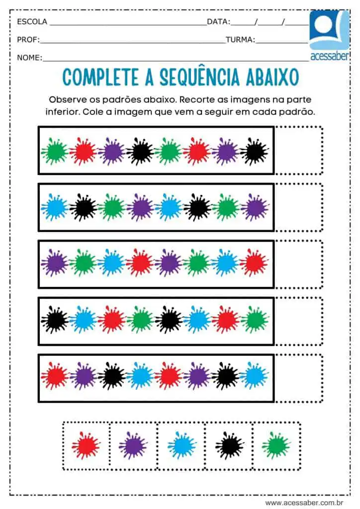 Atividade recorte e complete a sequência de cores
