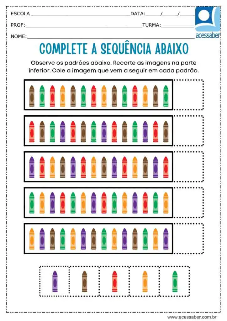 Atividade recorte e complete a sequência de lápis