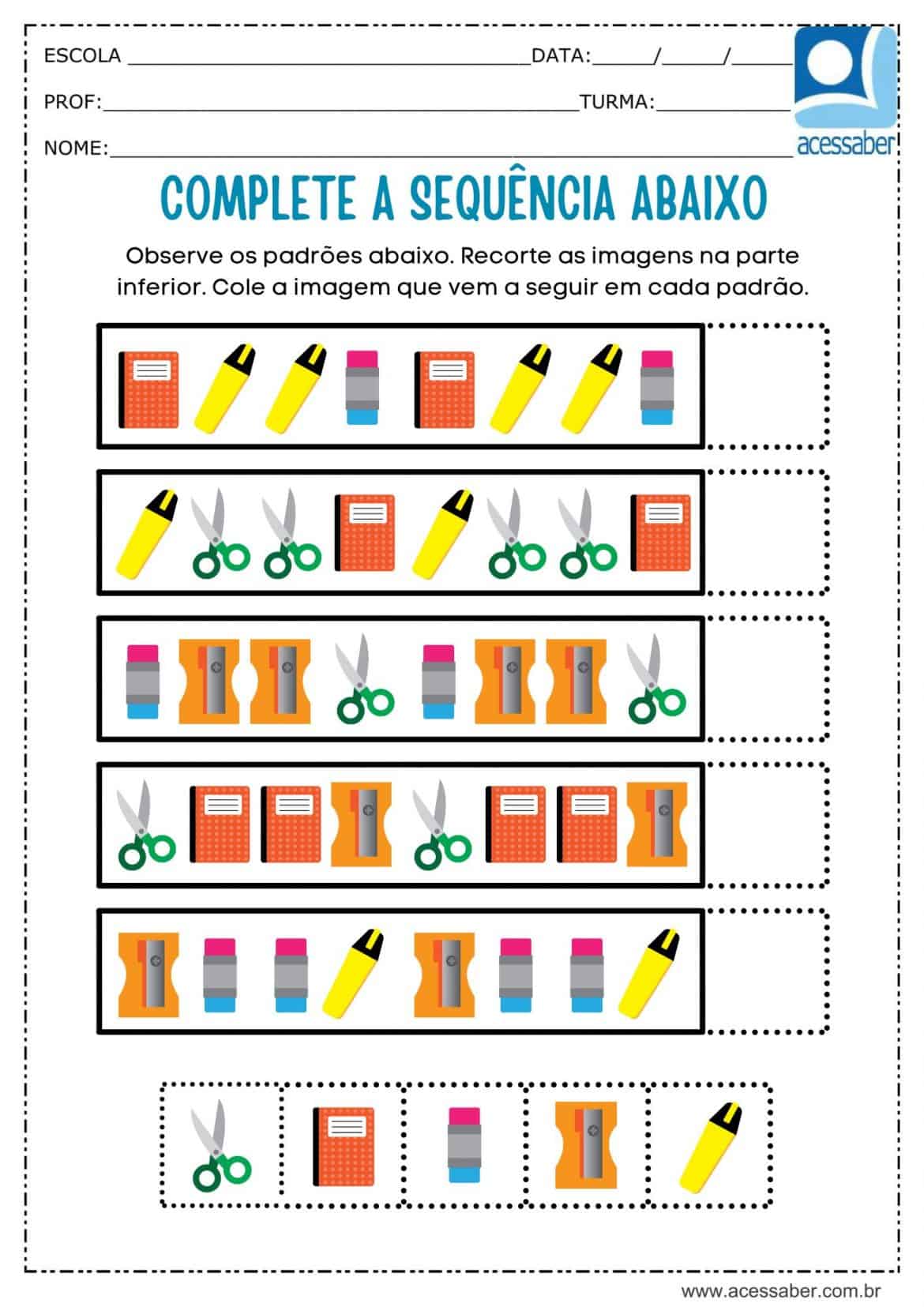 Atividade de matemática: Sequência lógica- Complete a sequência - Ed ...