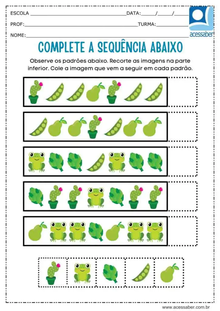 Atividade recorte e complete a sequência
