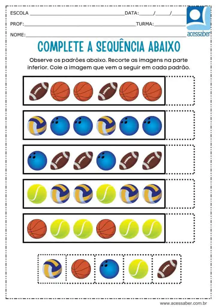 Atividade recorte e complete a sequência de bolas