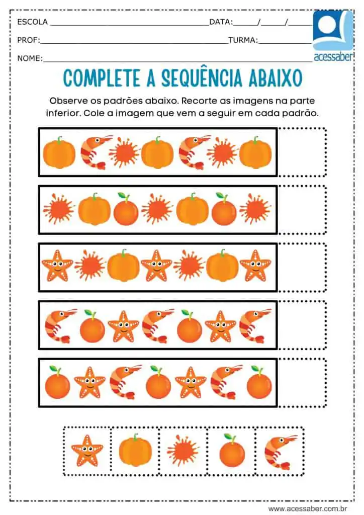 Atividade recorte e complete a sequência 