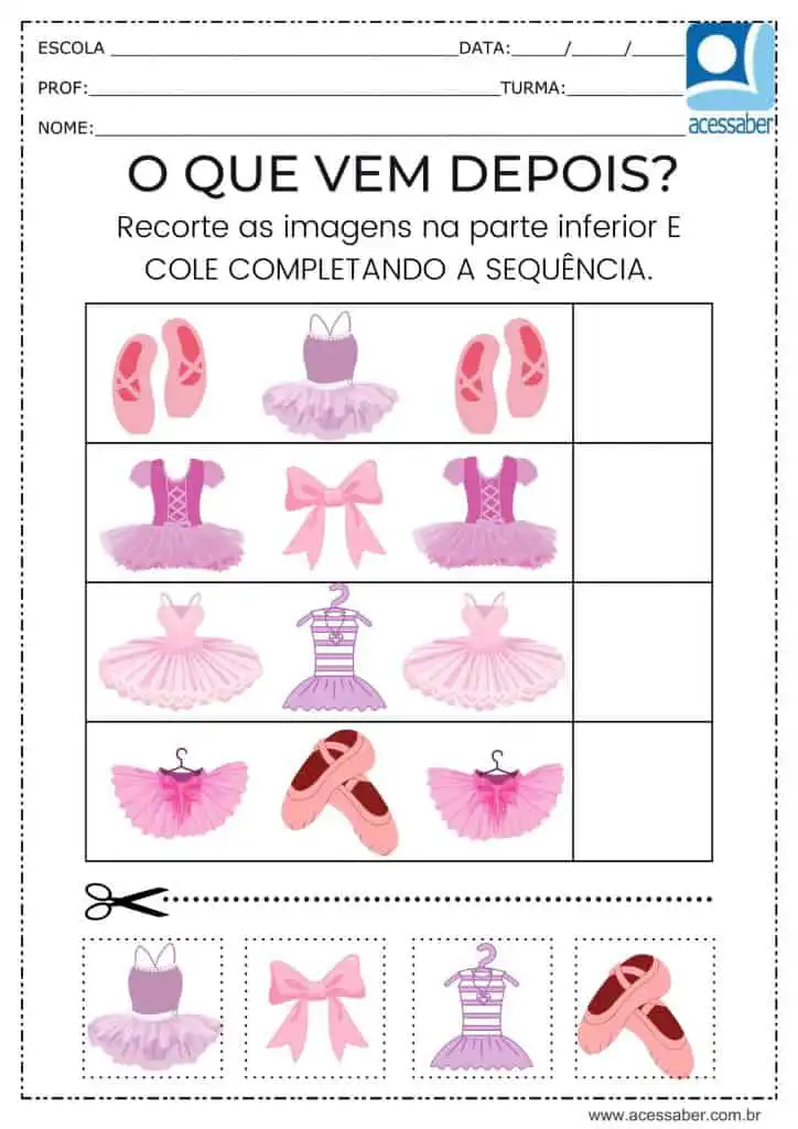 Atividade recorte e complete a sequência dos figurinos