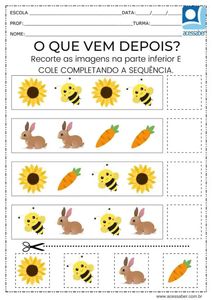 Atividade recorte e complete a sequência
