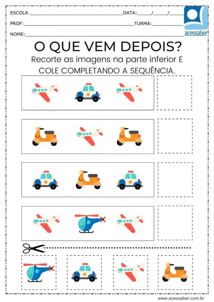 Atividade recorte e complete os veículos