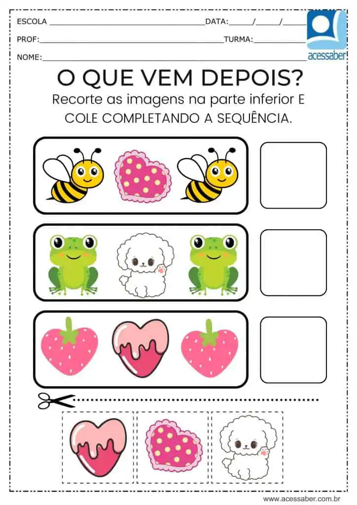 atividade recorte e complete a sequência de imagens